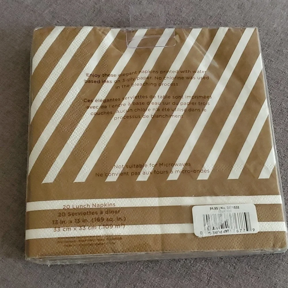 Gold Foil Papyrus lunch napkins ONE PACK‎ of 20 napkins goil foil brown & white